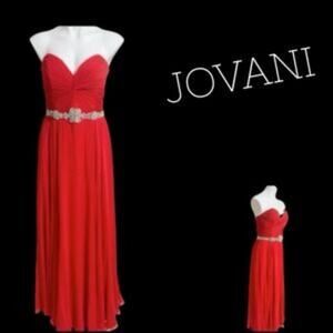Jovani Scarlet Strapless Gown with Embellished Waist